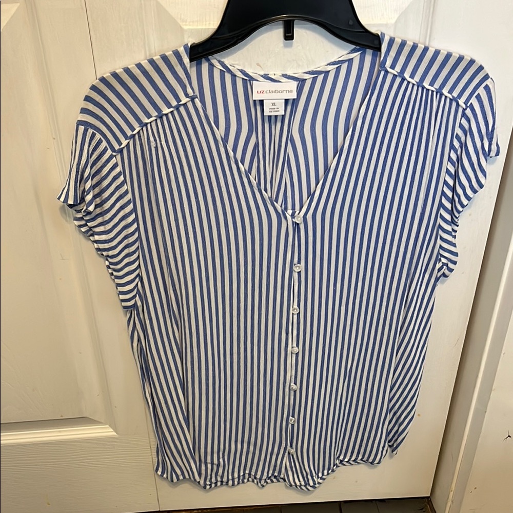 Liz Claiborne Blue and White Buttoned Blouse